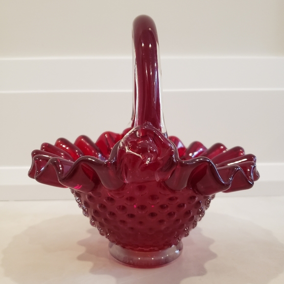 Vintage ruby red hobnail glass basket - Picture 3 of 7
